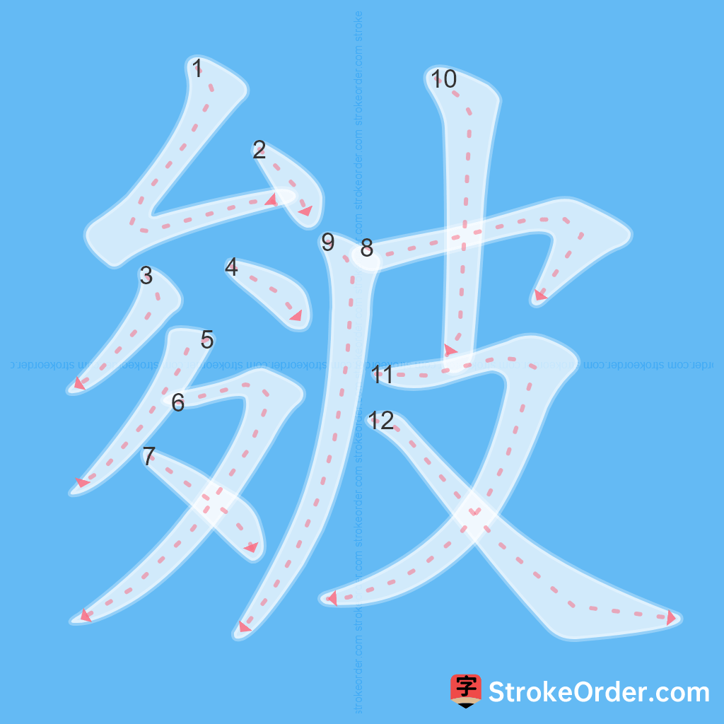 Standard stroke order for the Chinese character 皴