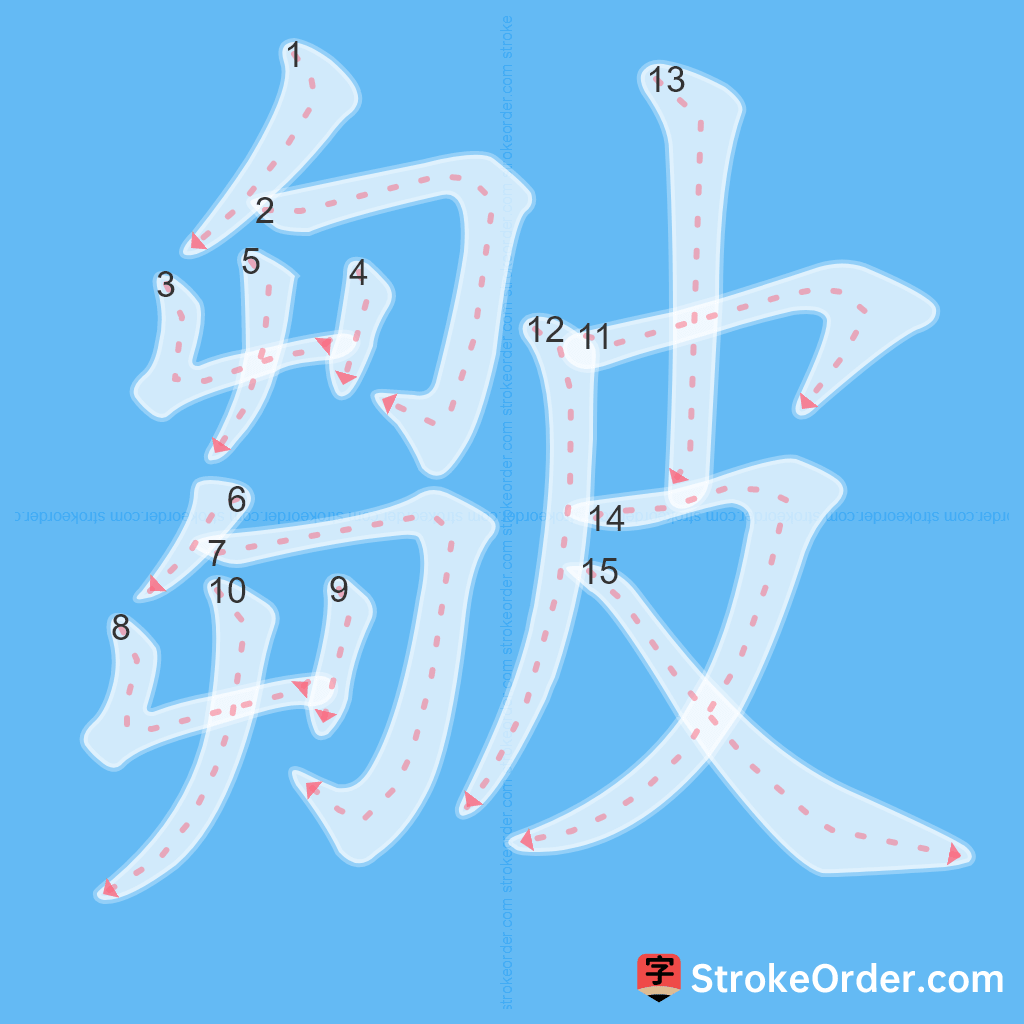 Standard stroke order for the Chinese character 皺