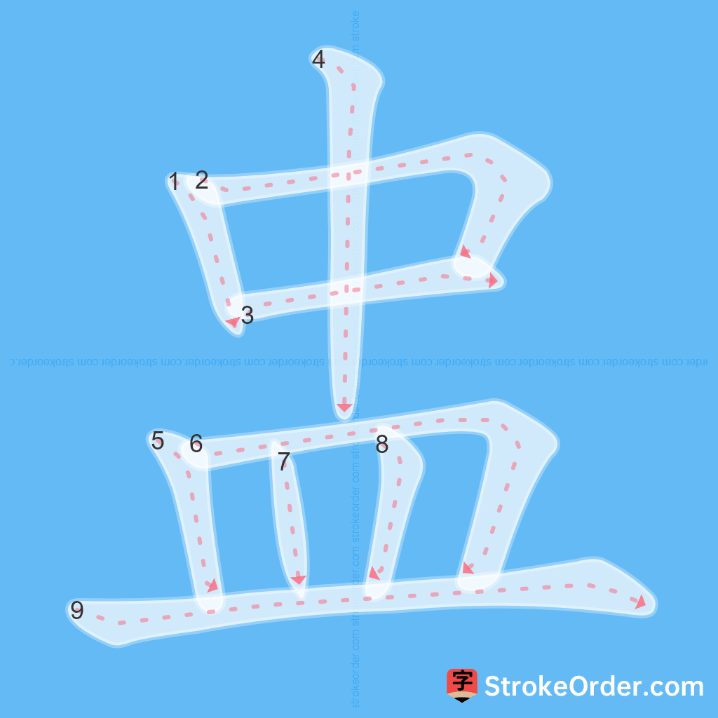 Standard stroke order for the Chinese character 盅