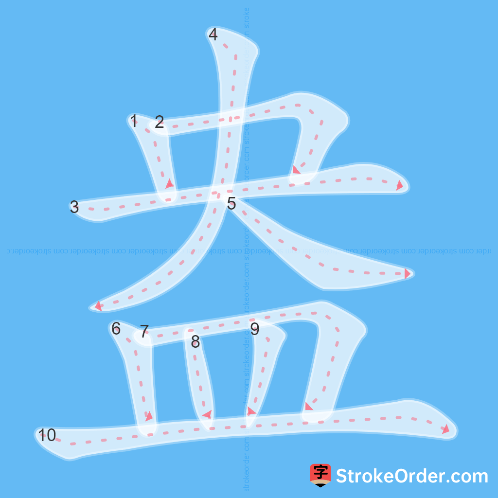 Standard stroke order for the Chinese character 盎