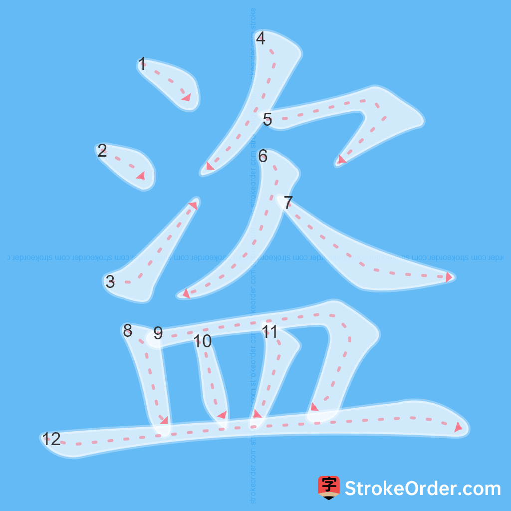 Standard stroke order for the Chinese character 盜