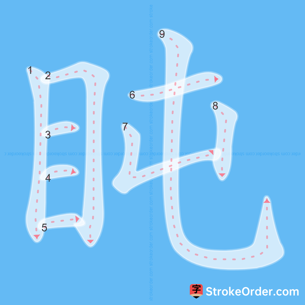 Standard stroke order for the Chinese character 盹