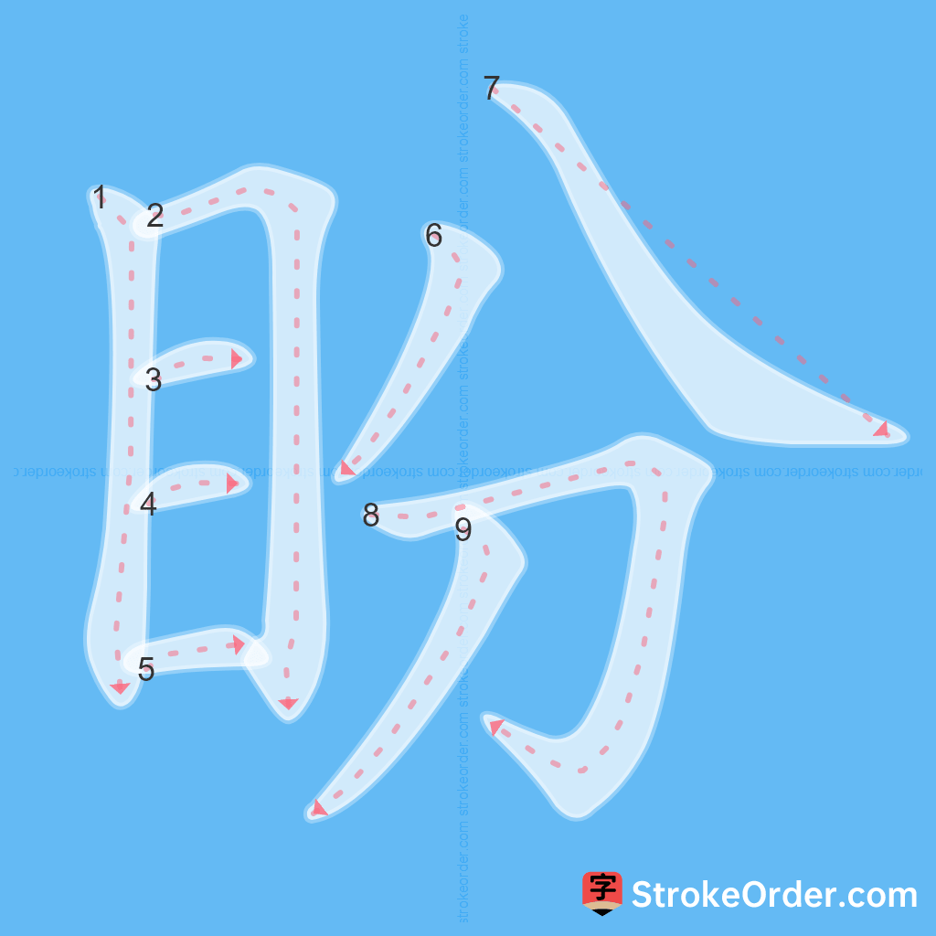 Standard stroke order for the Chinese character 盼