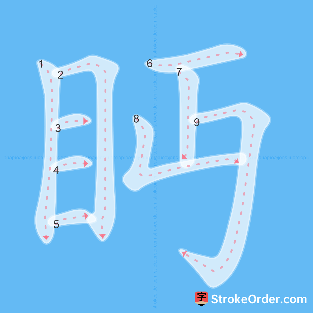 Standard stroke order for the Chinese character 眄
