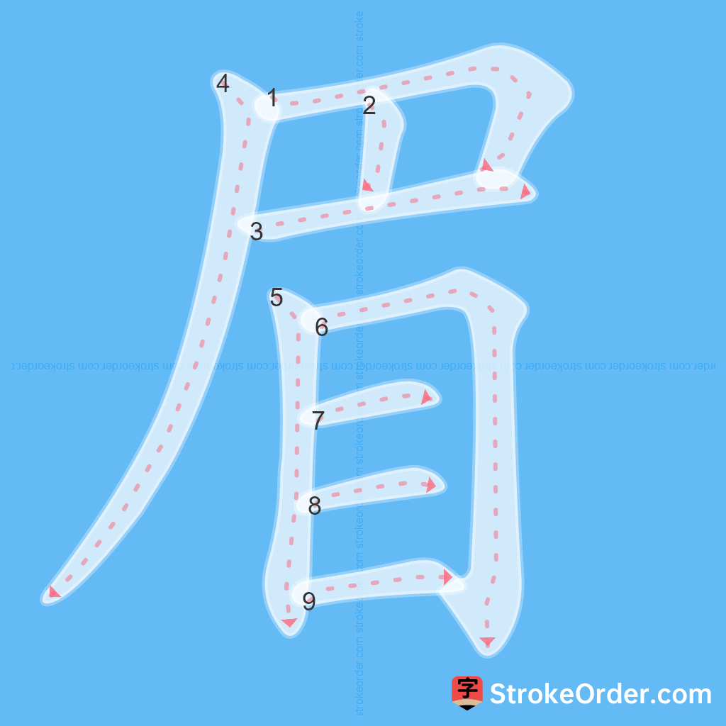 Standard stroke order for the Chinese character 眉