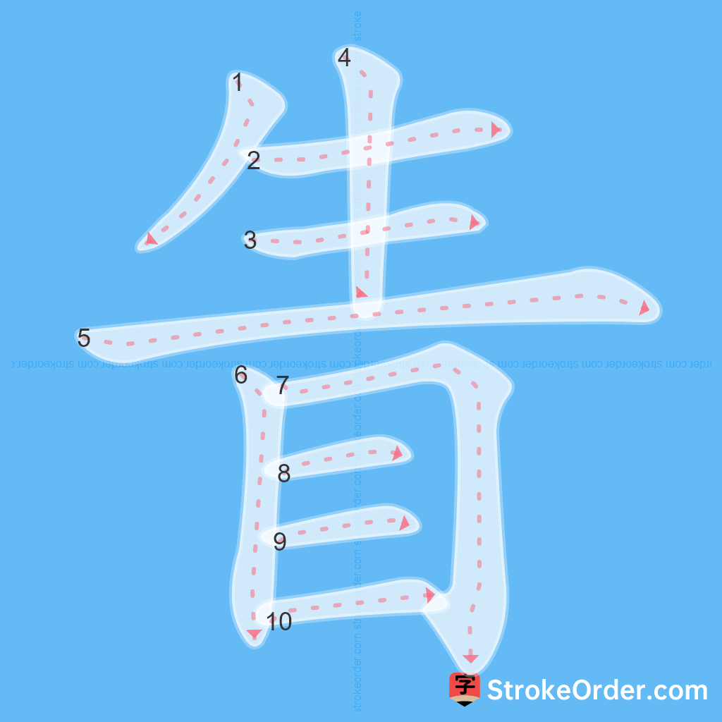 Standard stroke order for the Chinese character 眚