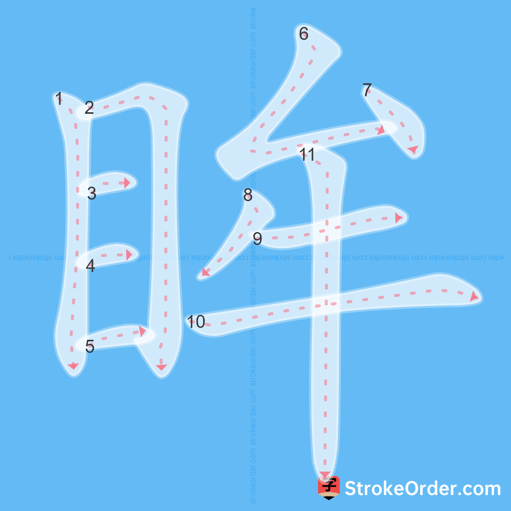Standard stroke order for the Chinese character 眸