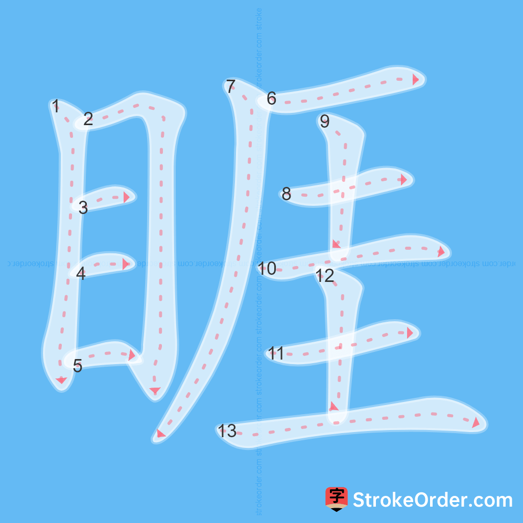 Standard stroke order for the Chinese character 睚