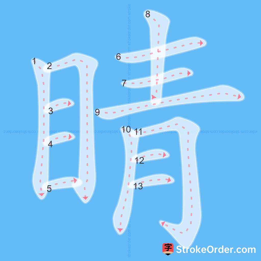 Standard stroke order for the Chinese character 睛