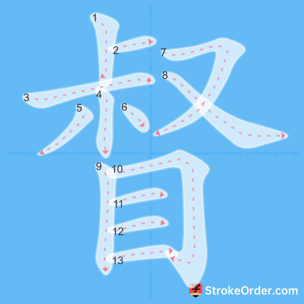 Standard stroke order for the Chinese character 督
