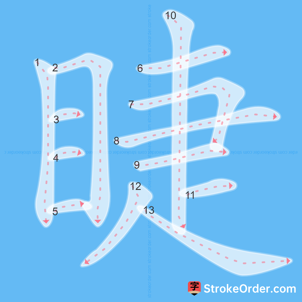 Standard stroke order for the Chinese character 睫