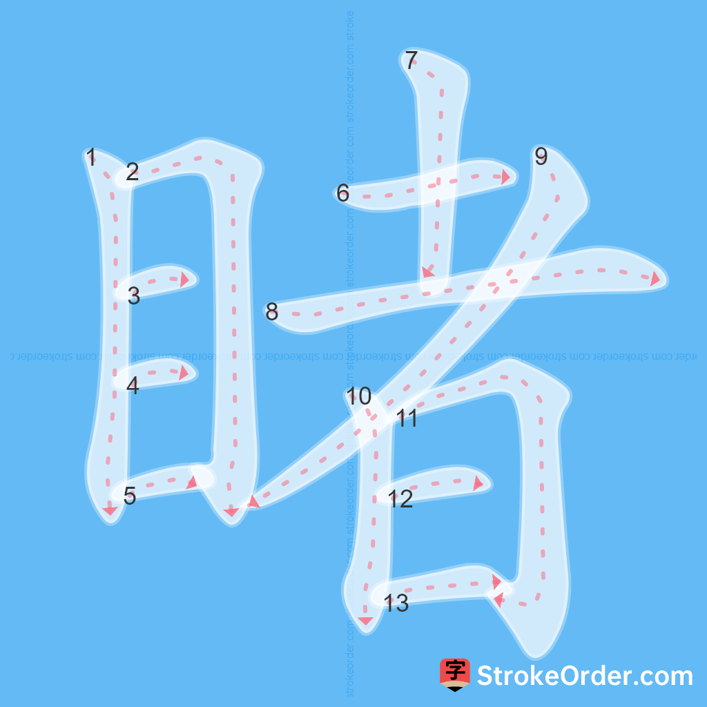 Standard stroke order for the Chinese character 睹