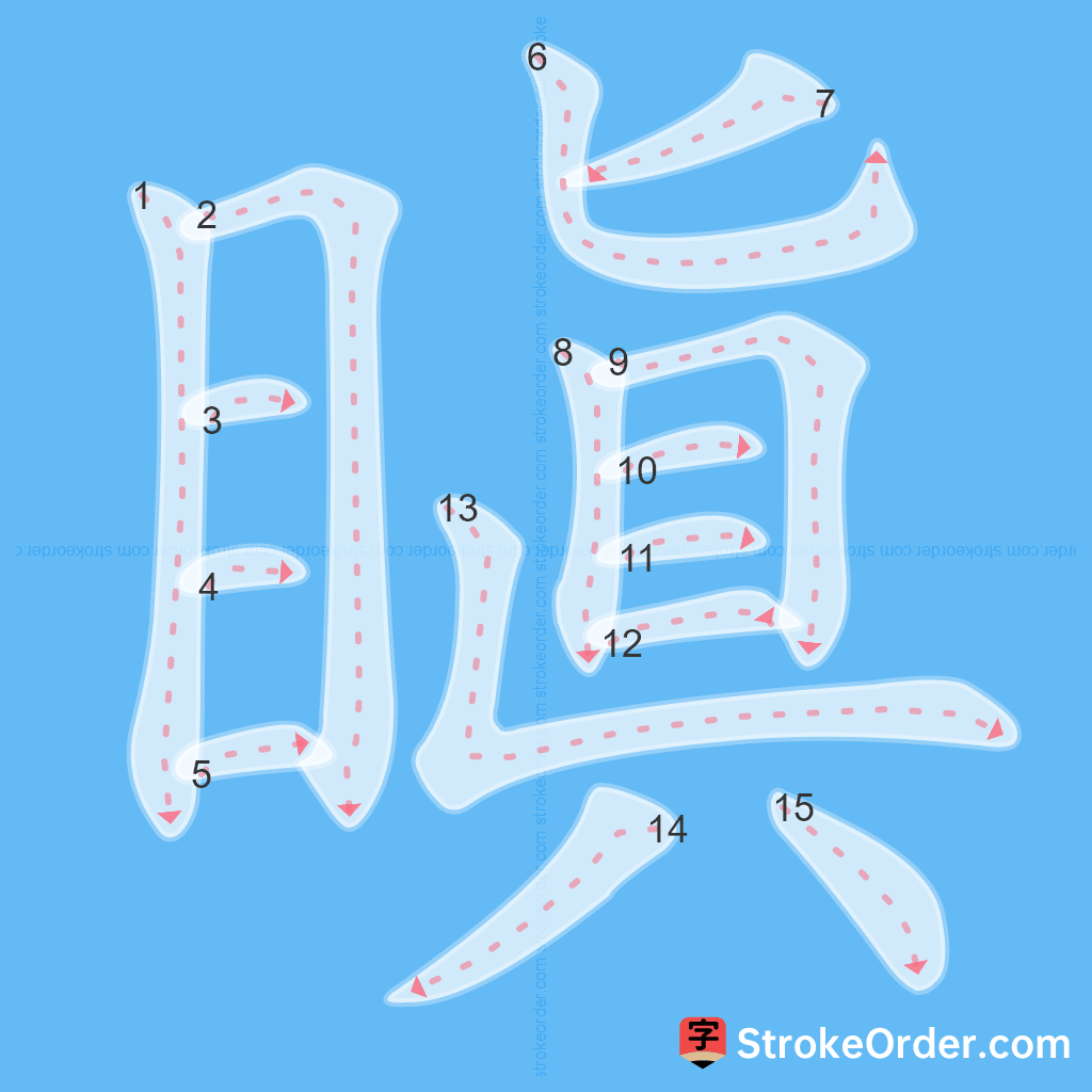 Standard stroke order for the Chinese character 瞋