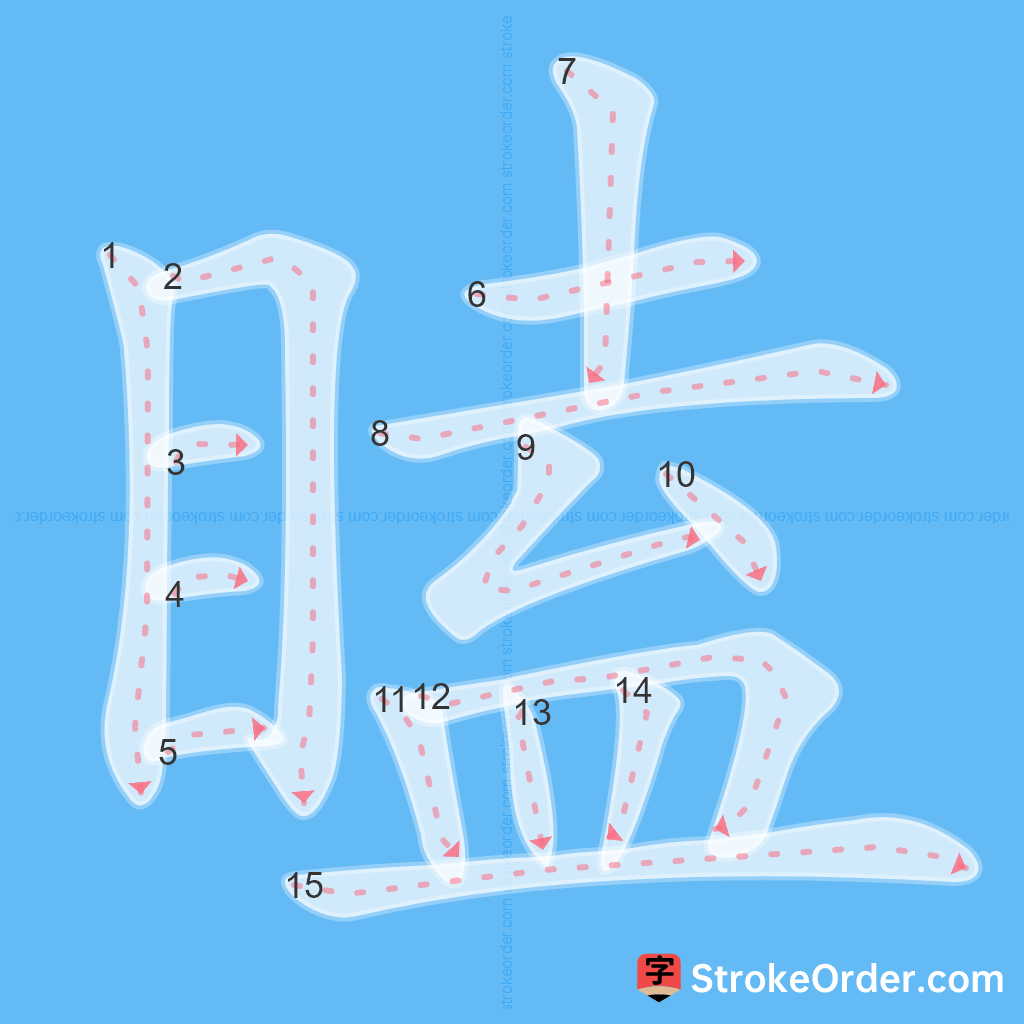 Standard stroke order for the Chinese character 瞌