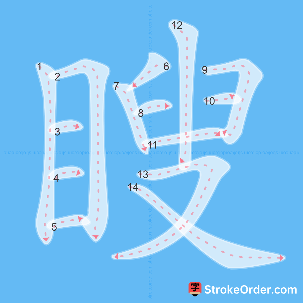 Standard stroke order for the Chinese character 瞍
