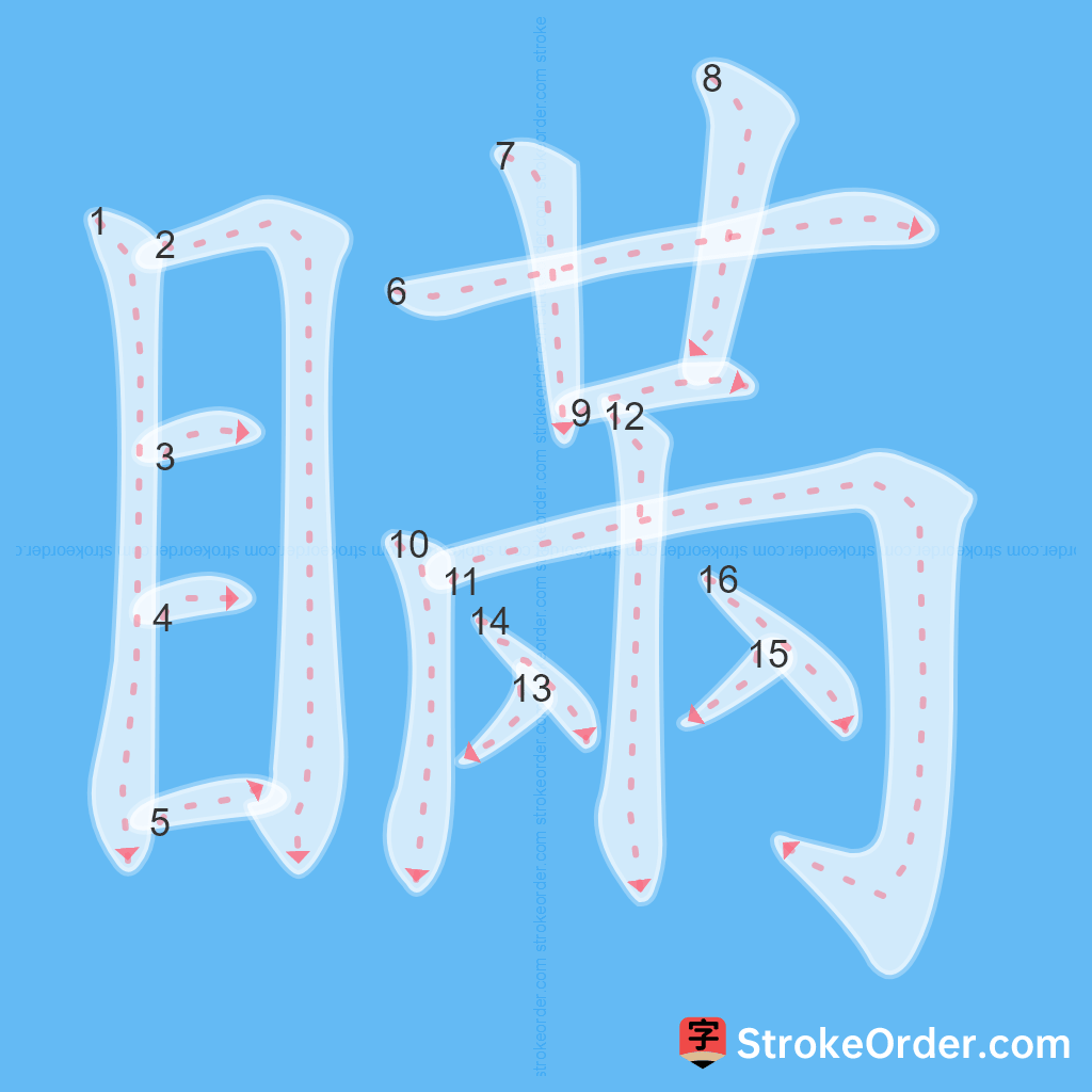 Standard stroke order for the Chinese character 瞞