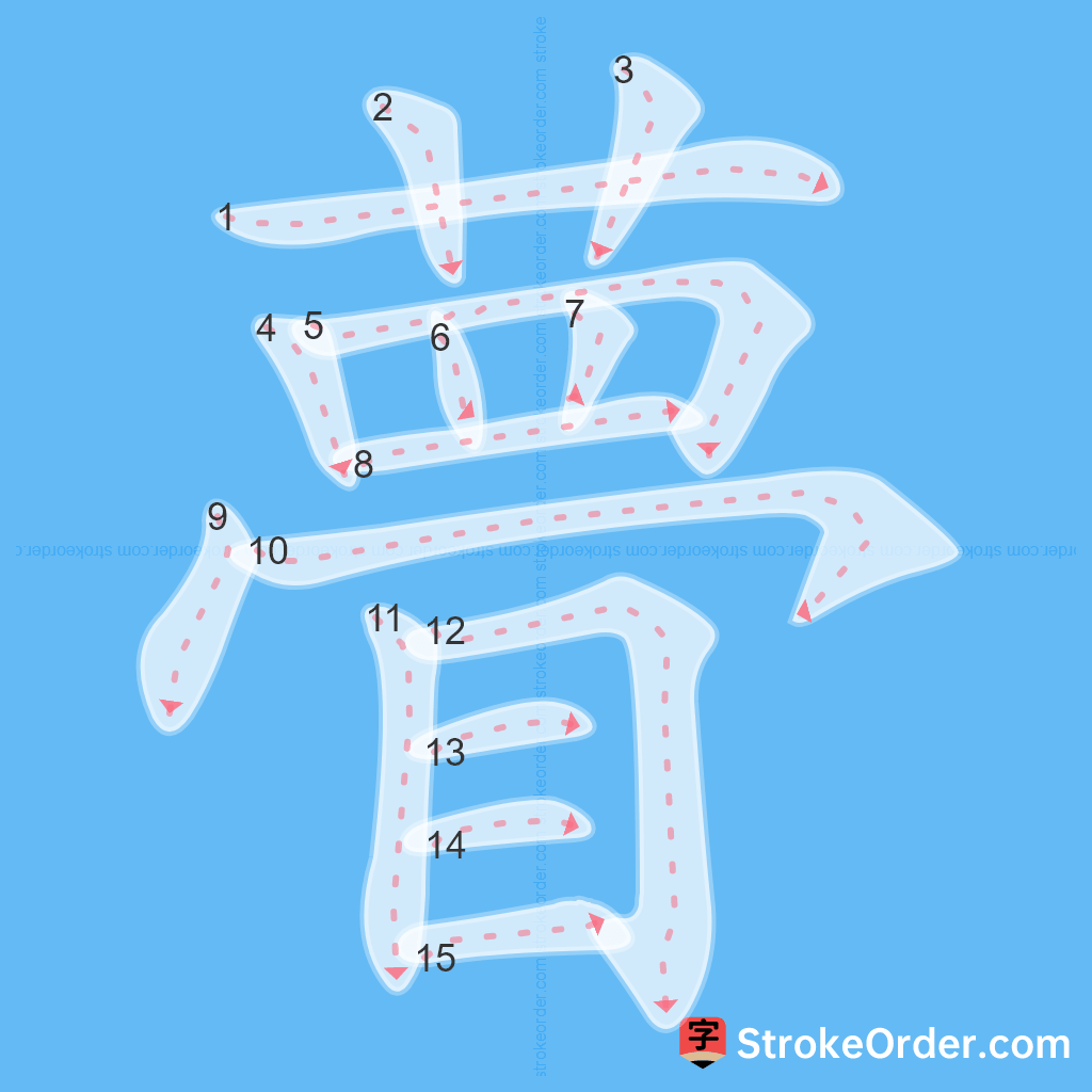 Standard stroke order for the Chinese character 瞢
