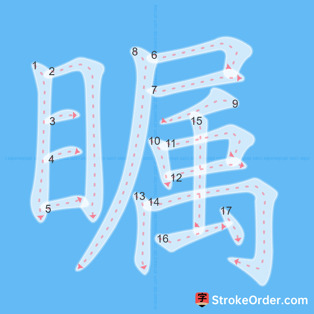 Standard stroke order for the Chinese character 瞩