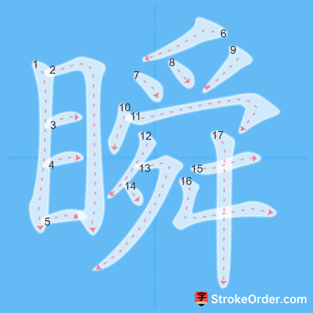 Standard stroke order for the Chinese character 瞬