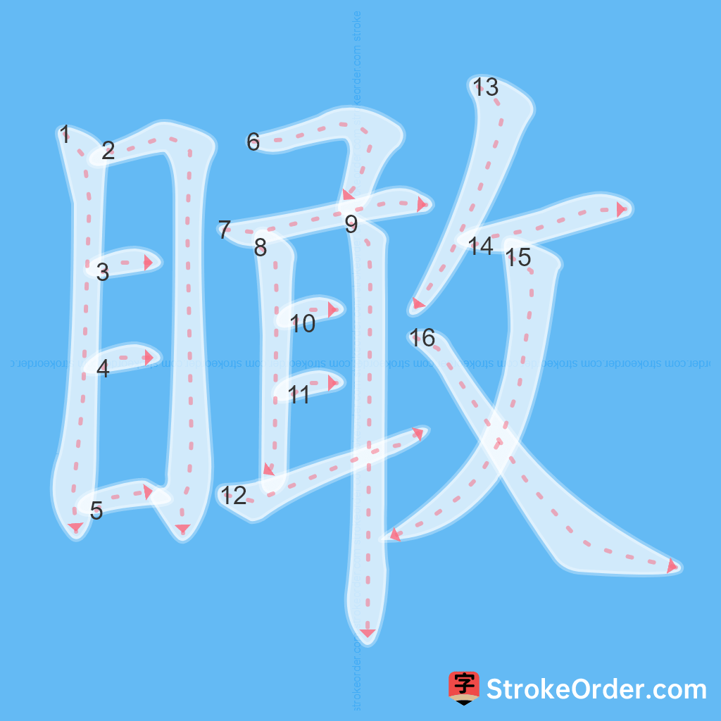 Standard stroke order for the Chinese character 瞰