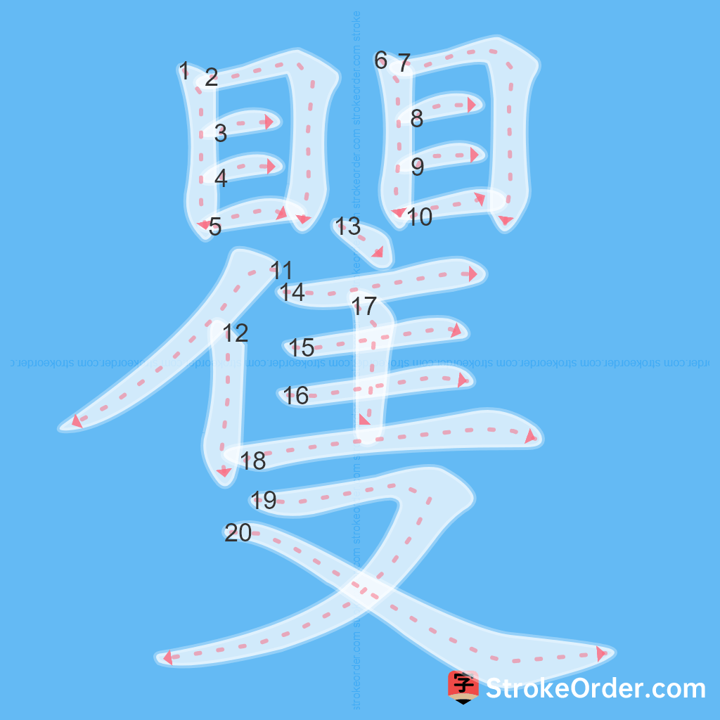 Standard stroke order for the Chinese character 矍