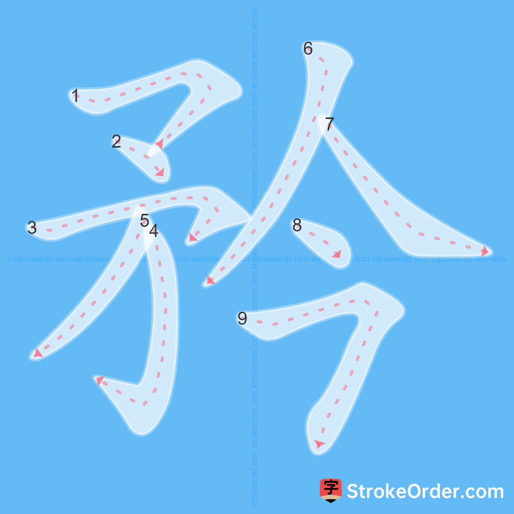 Standard stroke order for the Chinese character 矜