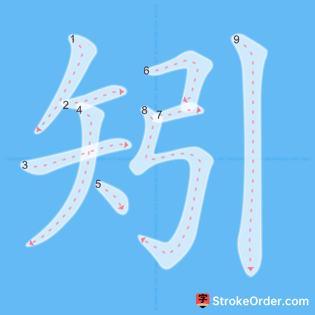 Standard stroke order for the Chinese character 矧