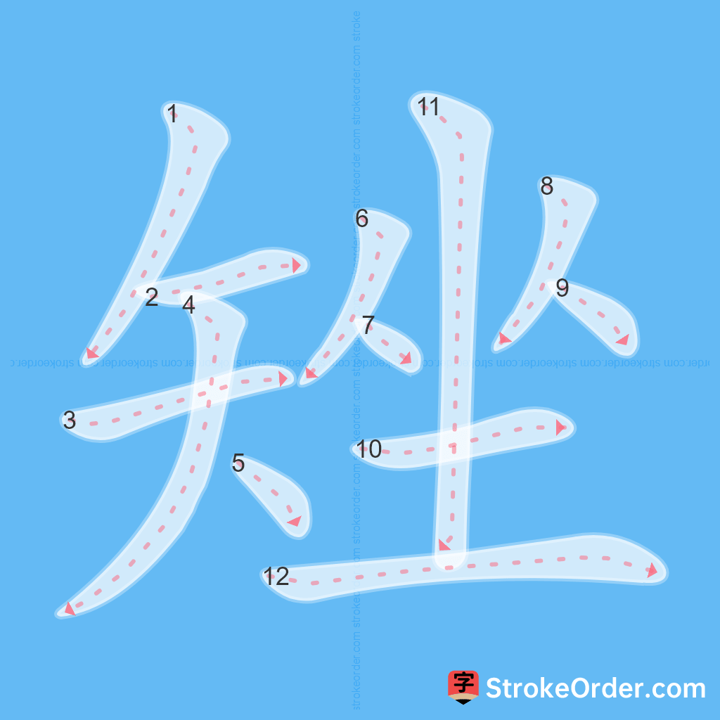 Standard stroke order for the Chinese character 矬