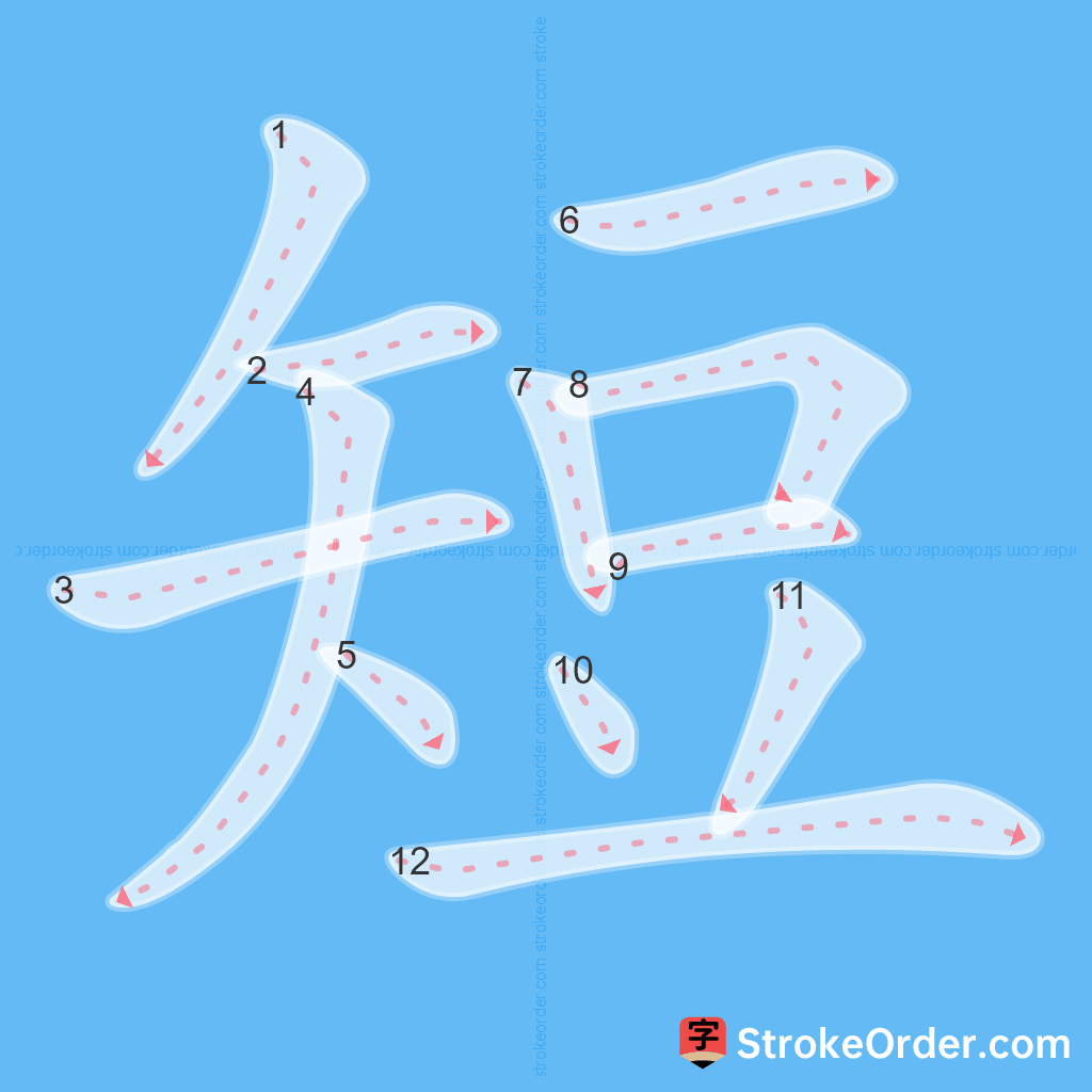 Standard stroke order for the Chinese character 短