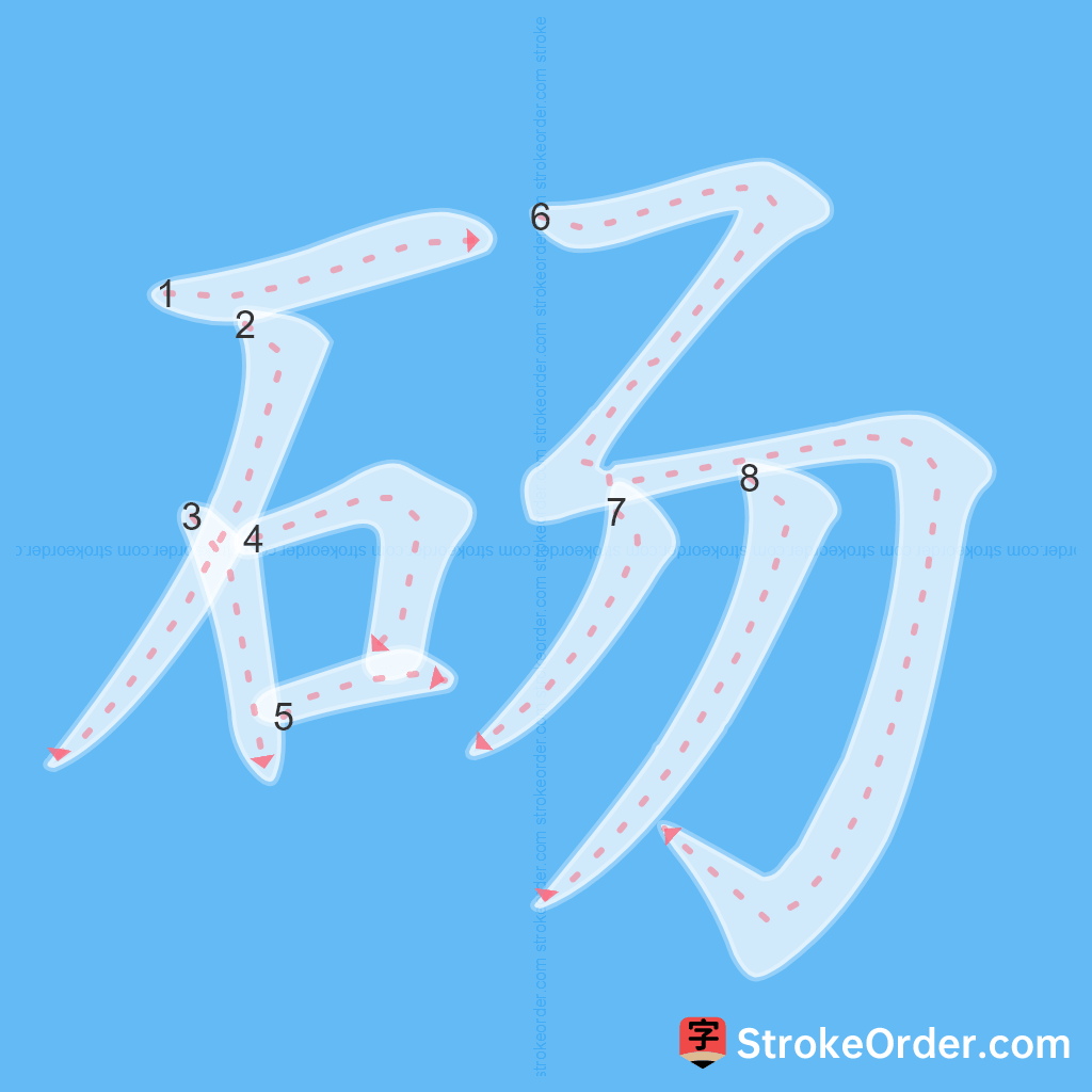 Standard stroke order for the Chinese character 砀