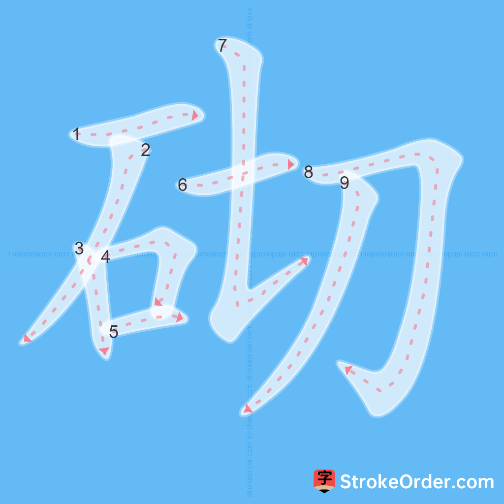 Standard stroke order for the Chinese character 砌