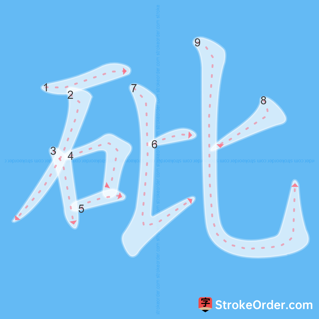 Standard stroke order for the Chinese character 砒