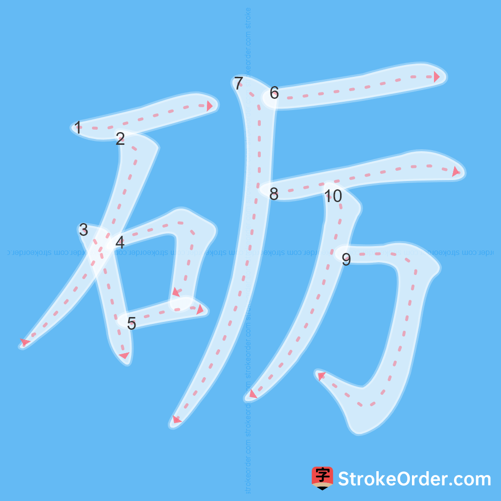 Standard stroke order for the Chinese character 砺