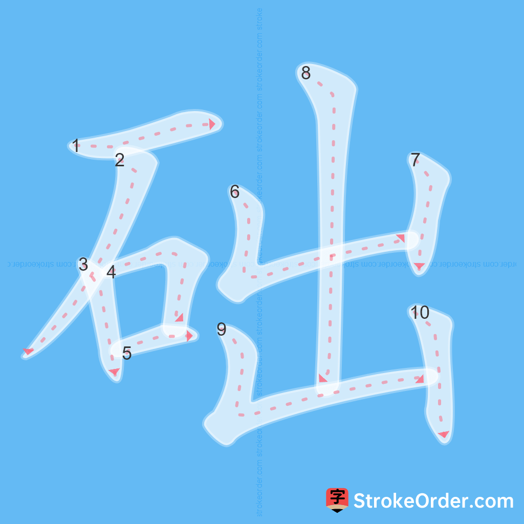 Standard stroke order for the Chinese character 础