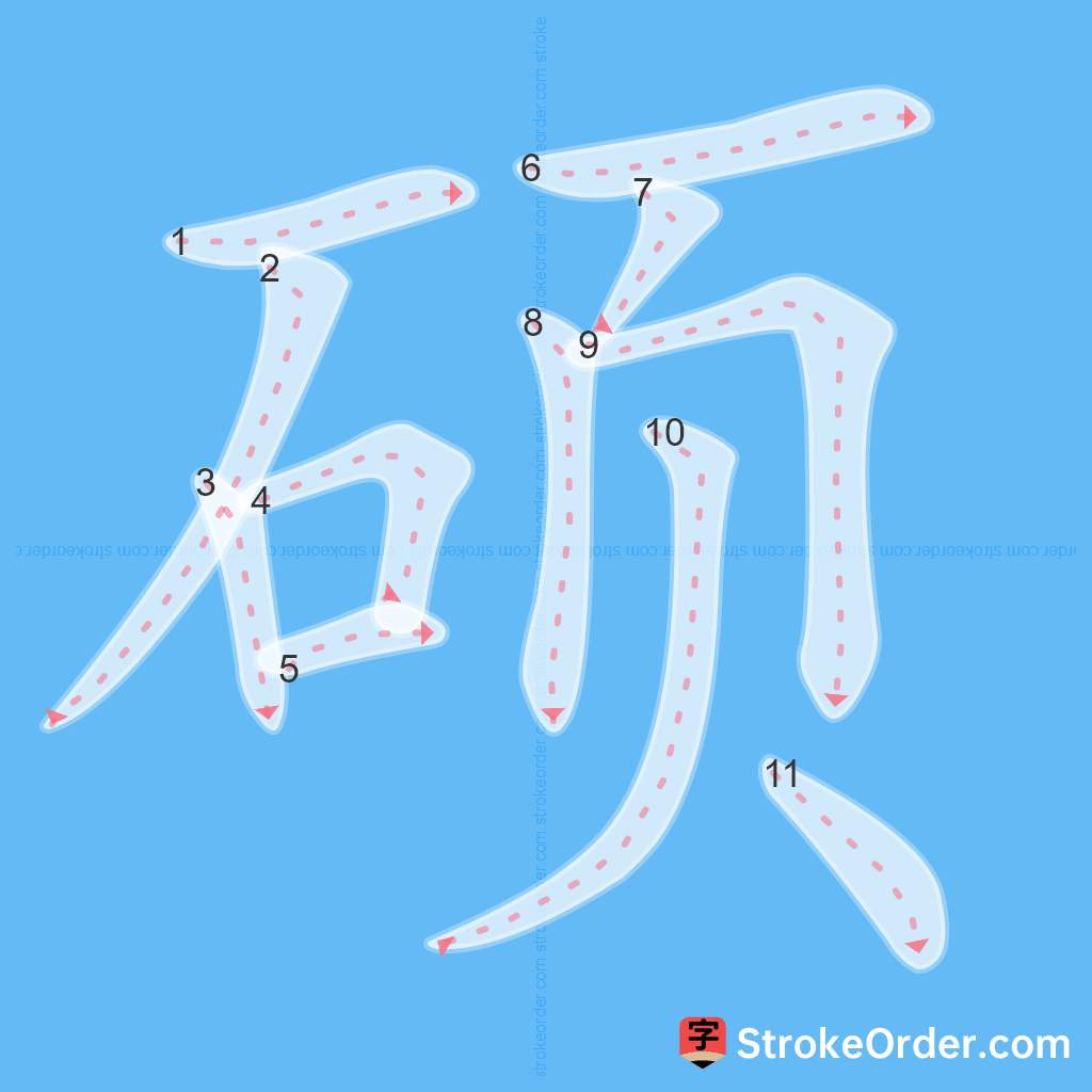 Standard stroke order for the Chinese character 硕