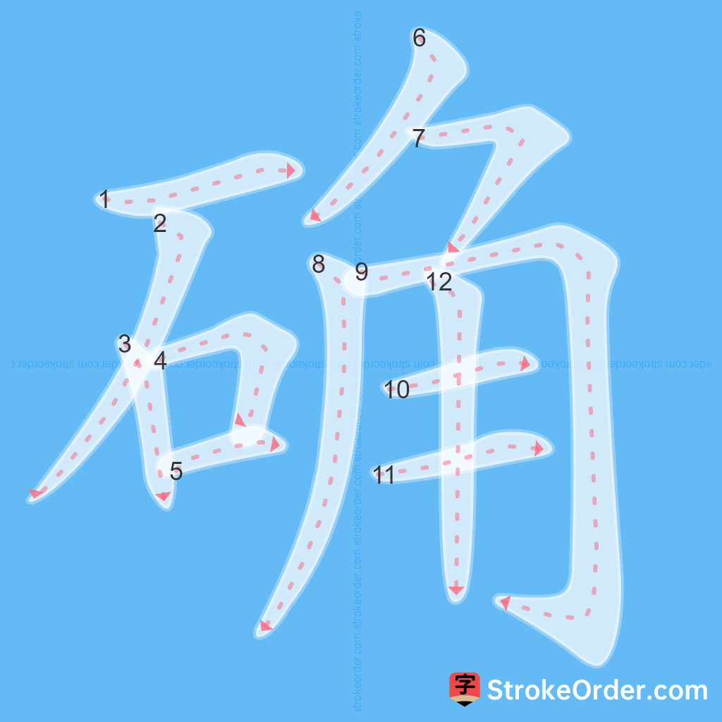 Standard stroke order for the Chinese character 确