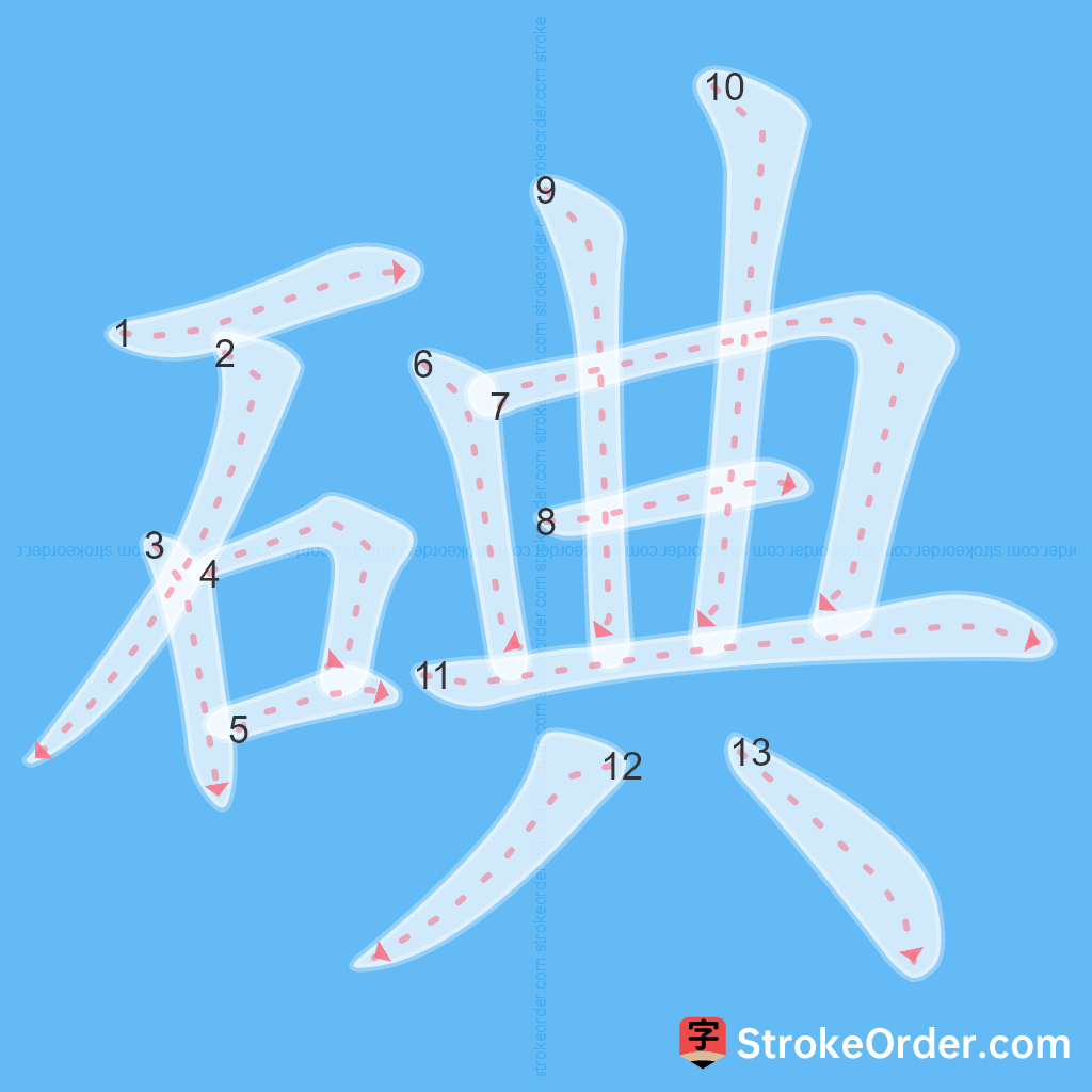Standard stroke order for the Chinese character 碘