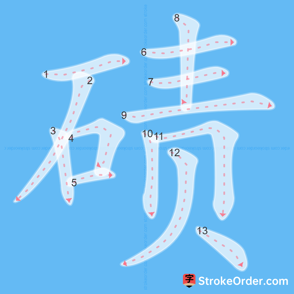 Standard stroke order for the Chinese character 碛