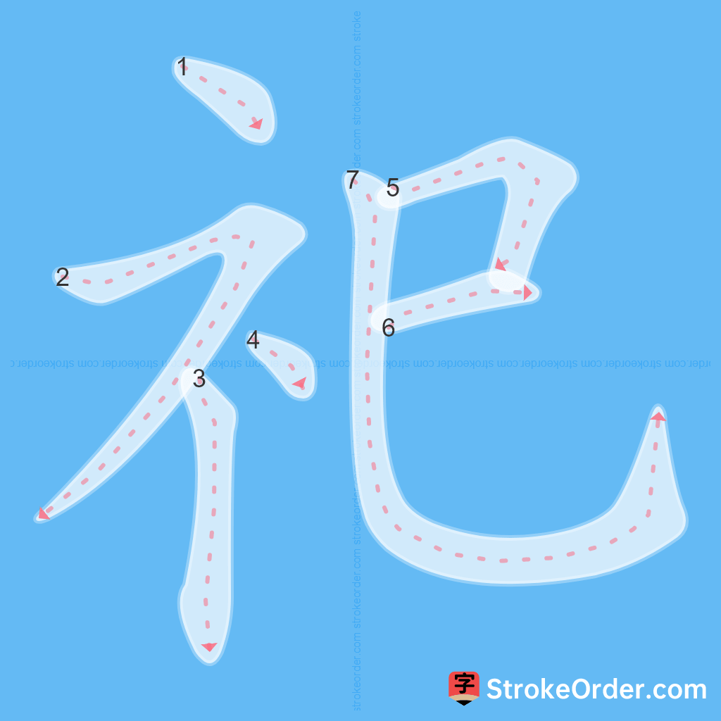 Standard stroke order for the Chinese character 祀