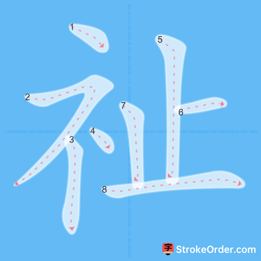 Standard stroke order for the Chinese character 祉