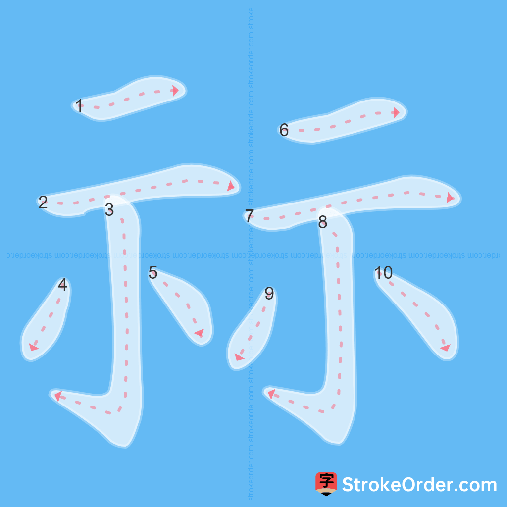 Standard stroke order for the Chinese character 祘