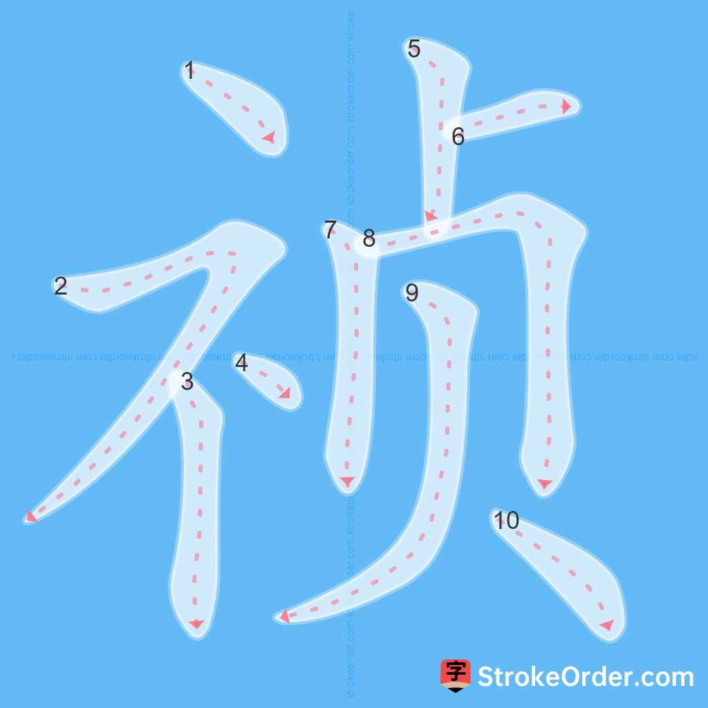 Standard stroke order for the Chinese character 祯