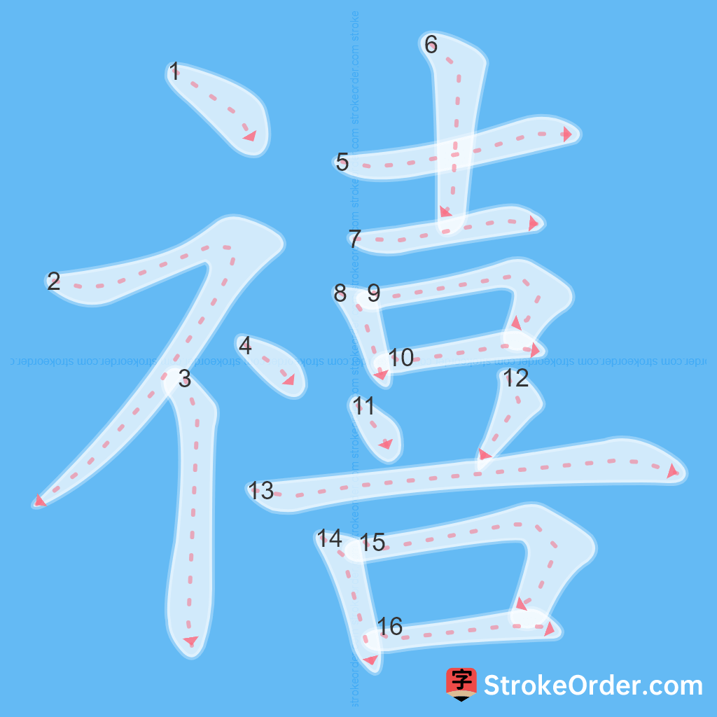 Standard stroke order for the Chinese character 禧