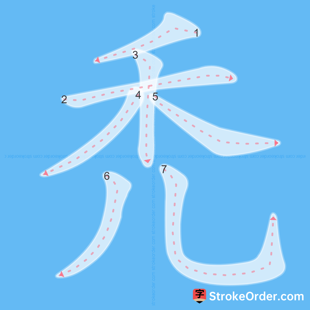 Standard stroke order for the Chinese character 禿