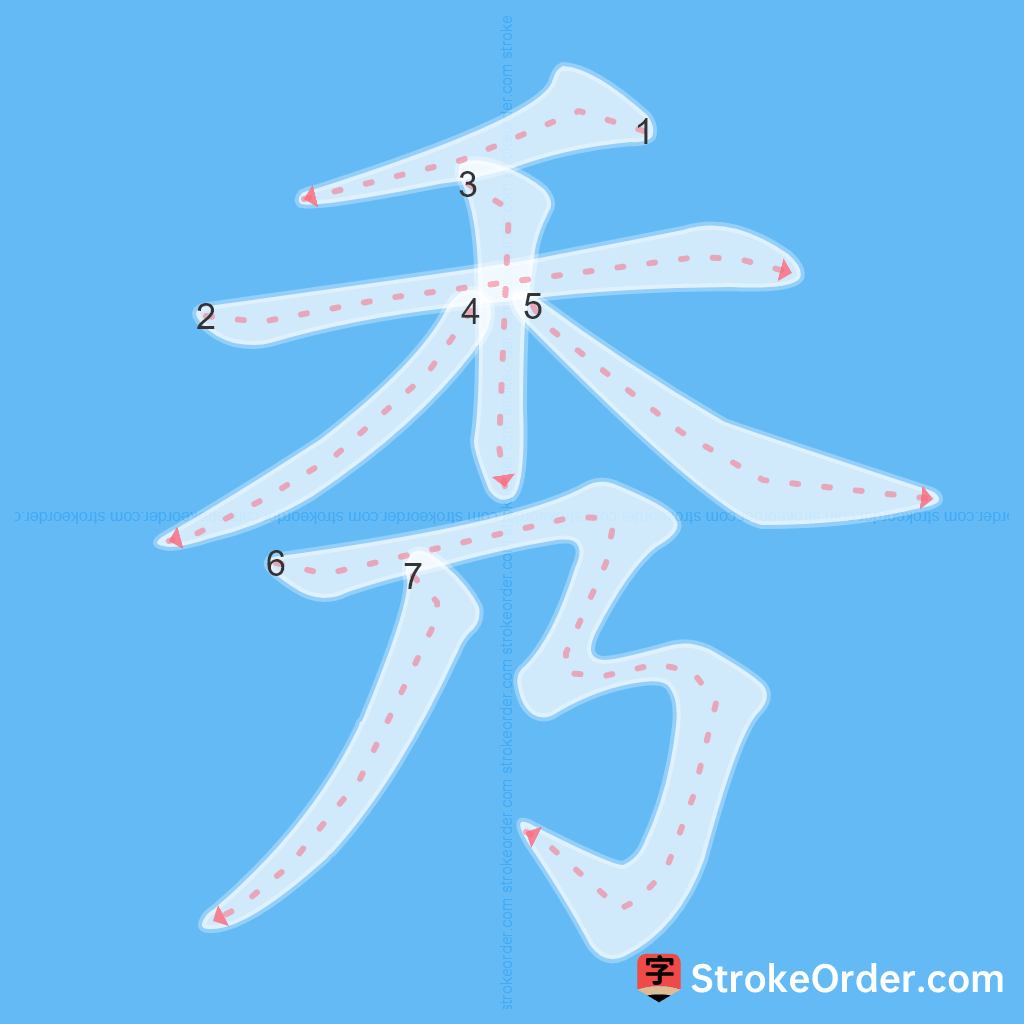 Standard stroke order for the Chinese character 秀