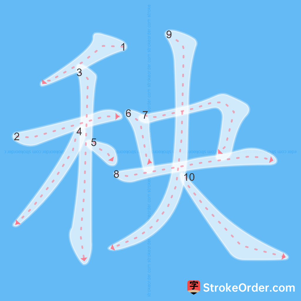 Standard stroke order for the Chinese character 秧