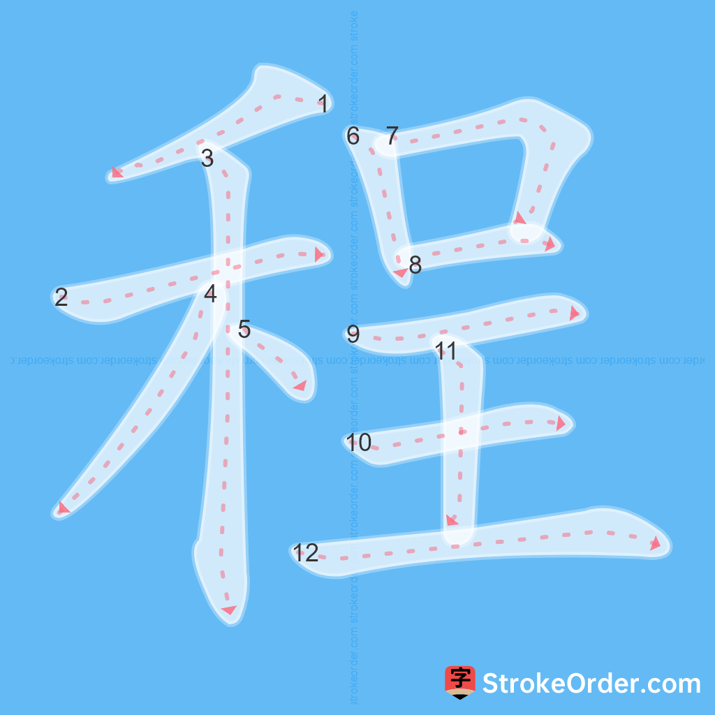 Standard stroke order for the Chinese character 程
