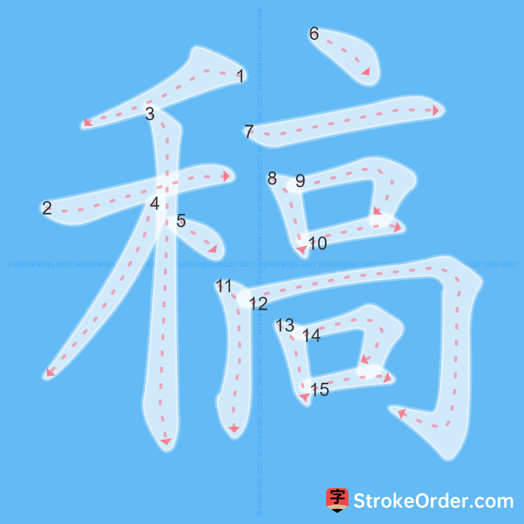 Standard stroke order for the Chinese character 稿