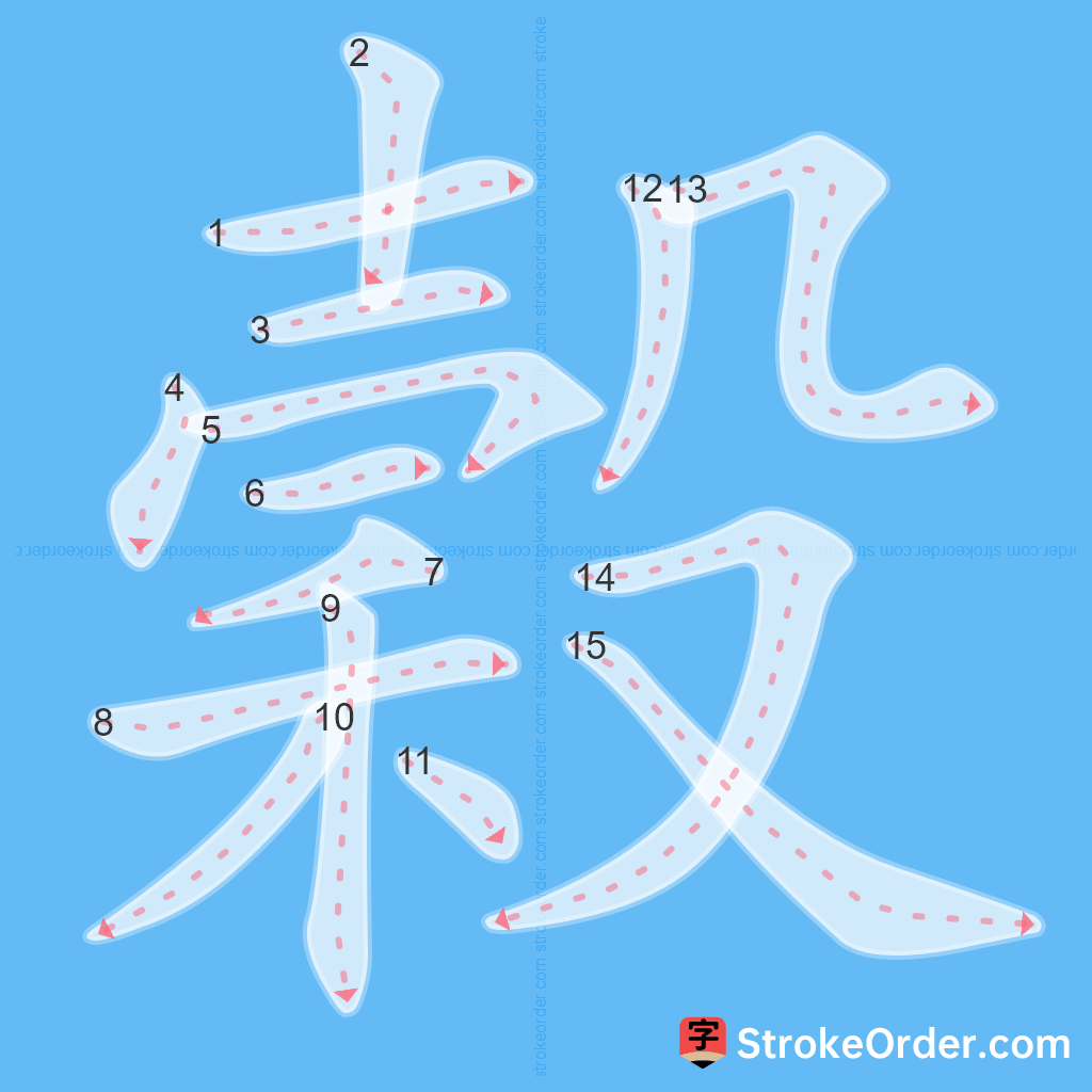 Standard stroke order for the Chinese character 穀