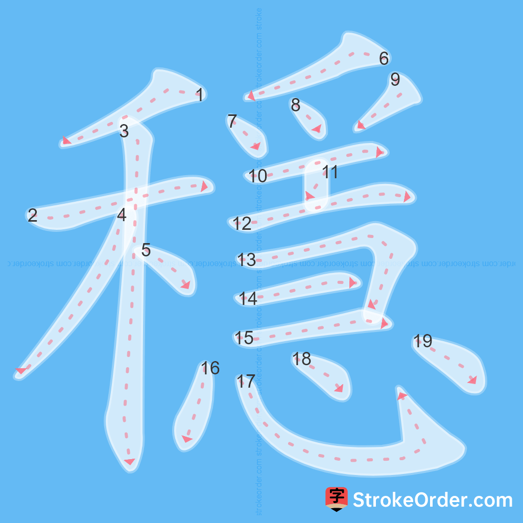 Standard stroke order for the Chinese character 穩